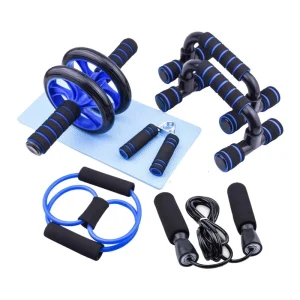 Home Fitness Equipment Combination Set with Abdominal Wheel, Push-Up Stand, Grip Device and Skipping Rope, Lightweight, Unisex