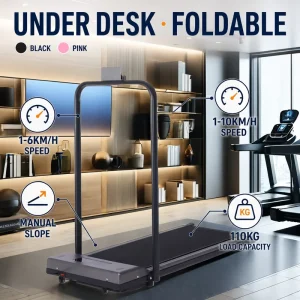 Home Fitness Foldable Steel Material Cardio Equipment Black Pink Under Desk Walking Pad Folding Treadmill with Manual Slope
