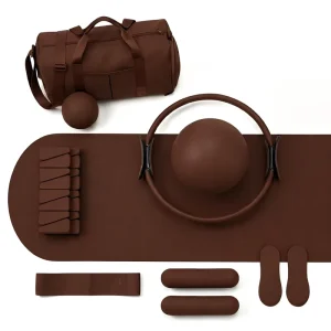 Home Fitness Kit with Yoga Mat, Dumbbells, Pilates Accessories, Ankle Weights, Power Ring, Grip Socks and Gym Bag