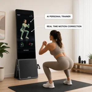 Home Fitness Mirror with 4K Touchscreen, Digital Resistance Strength Training, and Foldable Platform