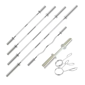 Home Gym Barbell Set with Straight and Curved Bars, Electroplated Steel