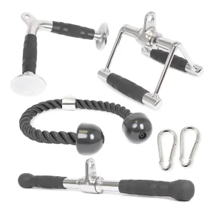 Home Gym Cable Machine Accessories Steel and Rubber Triceps and LAT Pull Down Cable Attachments for Weight Fitness