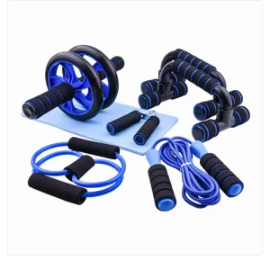 Home Gym Fitness Set with AB Wheel, Push-Up Stand, Jump Rope, Hand Grip, Resistance Band, ABS and Steel, 4 Colors