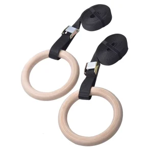 Home Gym Hanging Rings 28mm 30mm Adjustable 1000-1500LB Straps Pull up Gymnastic Wooden Gym Ring