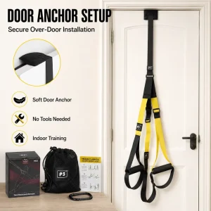 Home Gym Suspension Trainer with Door Anchor for Apartment Fitness and Portable Bodyweight Training No Drilling Required