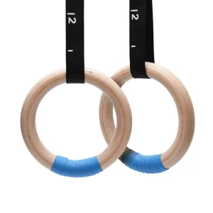 Home Gym Wooden Gymnastic Rings with Adjustable Numbered Nylon Straps