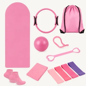 Home Pilates Equipment Set with Arch Yoga Mat Pilates Ring Mini Ball Resistance Bands Socks Towel and Carry Bag