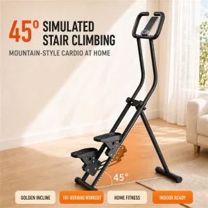 Home Stair Stepper Machine Adjustable Handlebar Oversized Pedals Collapsible Stable Triangular Frame for Cardio Workout