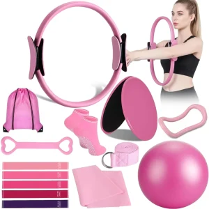 Home Workout Yoga and Pilates Accessories Kit with Resistance Bands and Anti-Slip Pilates Socks