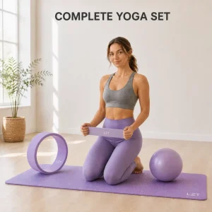 Home Yoga Kit Set with Pilates Ball, Knitted Resistance Band, TPE ABS Yoga Mat, Yoga Wheel and Canvas Bag, Anti-Slip