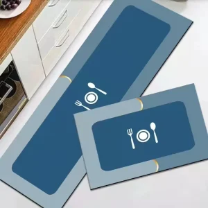 Household Soft Water-Absorbing 2-Piece Kitchen and Bathroom Mats, Quick-Drying, PET-Friendly, Non-Slip
