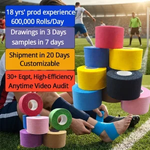 Hypoallergenic Multi-Size Rayon Adhesive Sports Strapping Tape for Joint Support