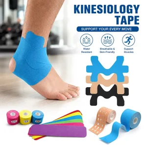 Hypoallergenic Waterproof Elastic Kinesiology Tape for Ankle Sprain Support, 2.5/3.8/5/7.5/10cm x 5m