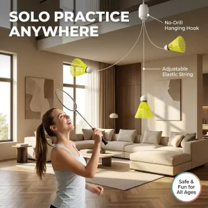 Indoor Hanging Badminton Solo Trainer with Automatic Recoil Elastic Rope Nylon Foam Rebound