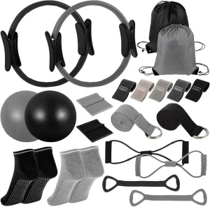 Indoor/Outdoor Yoga and Pilates Fitness Kit with Silicone Resistance Bands and Rings