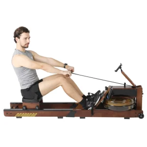 Indoor Wooden Rowing Machine with LCD Screen and Wheels for Home Use