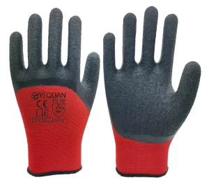 Industrial Machinery Safety Gloves Red and Black Full-Palm Textured Latex for Construction Handling Gardening and DIY