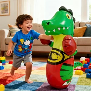 Inflatable Dinosaur Tumbler Punching Bag 45 Inch Pedestal Bounce-Back Boxing Exercise for Children 6-8 Years Old
