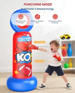 Inflatable Freestanding Punching Bag for Kids with Football Toss Game