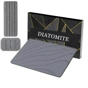Instant-Dry Diatomaceous Earth Bath Mat Non-Slip Stone Bathroom Floor Mat with Soap Holder and Toothbrush Pad Set