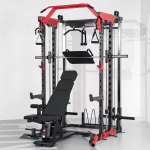 Integrated Smith Machine Home Gym Power Rack with Cable Crossover and Leg Press Attachment
