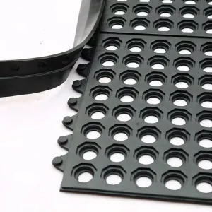 Interlocking Non-Slip 3×3 Tile Floor Mat for Commercial Kitchen Workshop Wet Oil Floors Black Red Modular Rubber Mat