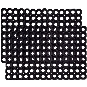 Interlocking Rubber Drainage Rectangular Floor Mat Anti-Fatigue Stain-Resistant 24 x 16 Inches 2 Mats