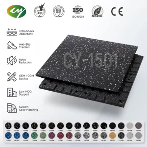 Interlocking Speckles Rubber Gym Mat 1inch Thick Eco Friendly Shock Absorption Tiles for Fitness Rubber Flooring