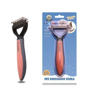J006 Small 11-Tooth Stainless Steel Pet Dematting Rake Dog Cat Grooming Comb Brush for Matted Fur and Shedding Hair
