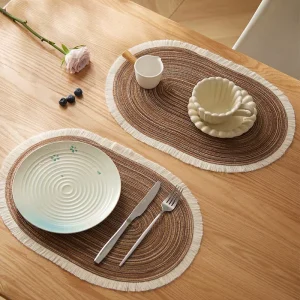 Japanese Style PVC Heat-Resistant Tassel Fringe Woven Round Table Mats Square Customizable Placemat