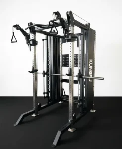 KF621 Adjustable 180-Degree Swivel-Arm Smith Machine Stainless Steel 3×3 Uprights Power Rack Squat Rack Functional Trainer