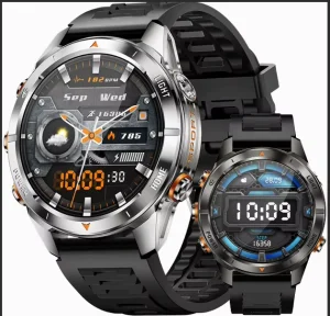 KT80 Smart Watch Men 10ATM Waterproof 1.46″ AMOLED Screen LED Flashlight 515mAh Battery Heart Rate Sport BT Call Silica Gel