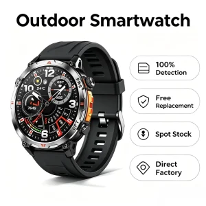 KT88 Outdoor Smart Watch with Built-in Flashlight, 3ATM Waterproofing, Multi-Sport Modes, Fitness Tracker