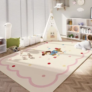 Kid-Friendly Check Rug, Waterproof Anti-Slip Dirt-Resistant Large Floor Mat for Living Room and Bedroom