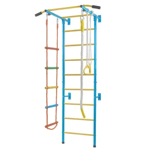 Kids 5-in-1 Indoor Climbing Frame Playground Set with Wall Ladder, Pull-Up Bar, Gymnastic Rings and Rope Ladder