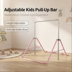 Kids Adjustable-Height Pull-Up Bar with Trampoline Base Steel Frame for Gymnastics Training