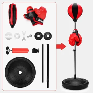 Kids Boxing Punching Bag Set with Adjustable Height Stand and Mittens