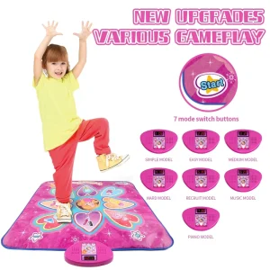 Kids Wireless Dance Mat with Lights and Music, Anti-Slip Plastic Back, for Boys and Girls