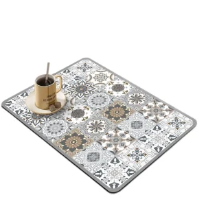Kitchen Countertop Water-Draining Mat, Anti-Slip Heat-Resistant Diatomaceous Earth Silicone Pad