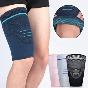 Knitted Nylon Spandex Thigh Brace, Compression Support and Breathable Leg Guard for Soccer and Athletics