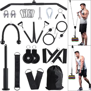 LAT Pulldown and Biceps Curl Cable Pulley System for Home Gym Strength Training
