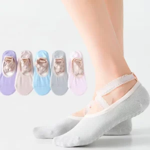 Lace Ruffle-Strap Grip Yoga Socks with Sticky Dots for Indoor Floor Protection