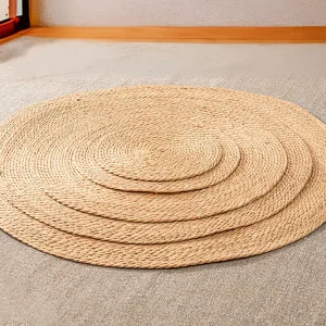 Large Round Handwoven Natural Grass Jute Floor Mat, Non-Slip, Pet-Friendly
