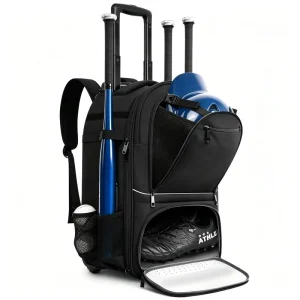 Large Softball Wheeled Catchers Gear Bag for Baseball Equipment Accessories Rolling Baseball Backpack