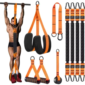 Latex Pull-Up Assist Band Set with Pedals, Foldable Adjustable, for Home Gym Strength Training