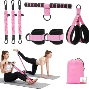Latex Resistance Band with Foot Pedal and Ankle Strap for Sit-Up Assistance and Leg Exercises