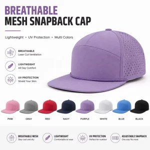 Lavender Laser-Perforated 7-Panel Golf Hat with Breathable Rope Snapback
