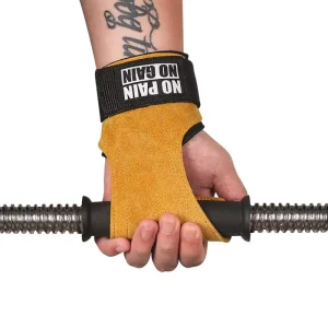 Leather Gym Gloves with Pull-Up Support, Anti-Skid Palm Protection, and Wrist Wraps