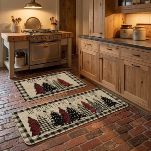 Letter Print Kitchen Mats Set of 2, Winter Decor, Low-Profile 0.2-0.4 in. Thick, 17×29/17×47