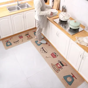 Linen Fabric Cushioned Washable Waterproof PET Friendly Reversible Kitchen Floor Mat Non-slip
